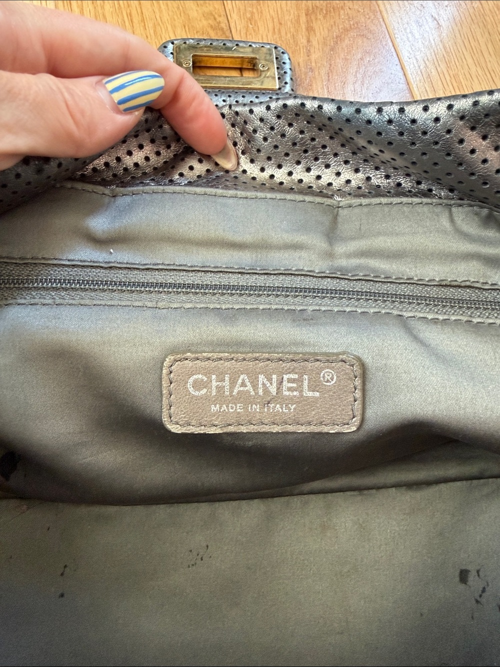 Vintage Chanel Perforated Leather Tote Bag - Picture 8 of 10